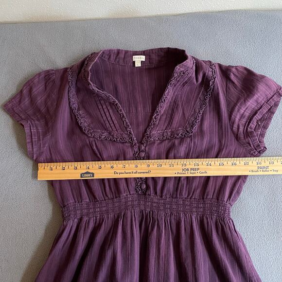 Vintage Fossil Dress Boho Romantic Cottage Womens L Purple Short Sleeve Lined - Picture 9 of 13